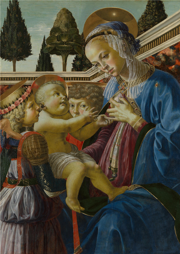 韦罗基奥（Andrea del Verrocchio）高清作品-圣母与两个天使的孩子，1467年