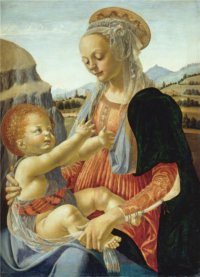 韦罗基奥（Andrea del Verrocchio）高清作品-圣母与坐着的孩子，1470年