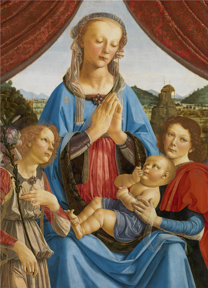 韦罗基奥（Andrea del Verrocchio）高清作品-《圣母与两个天使的孩子》，1476