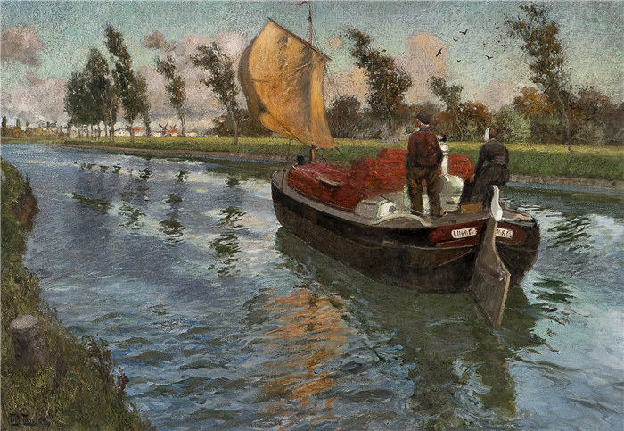 弗里茨·陶洛（Frits Thaulow）高清 作品-河上船只的速度