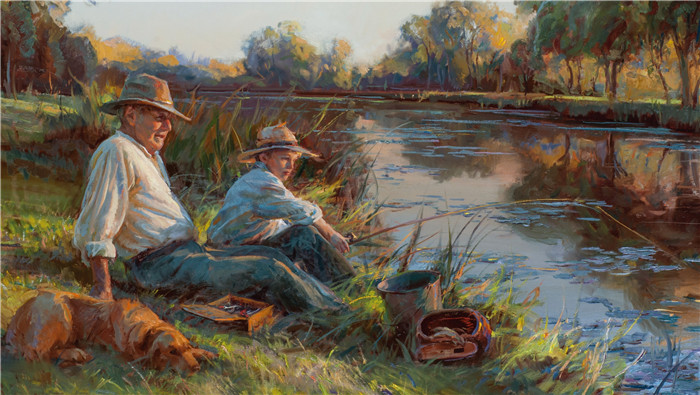 丹尼尔·格哈茨（Daniel Gerhartz）油画作品-四月，钓鱼