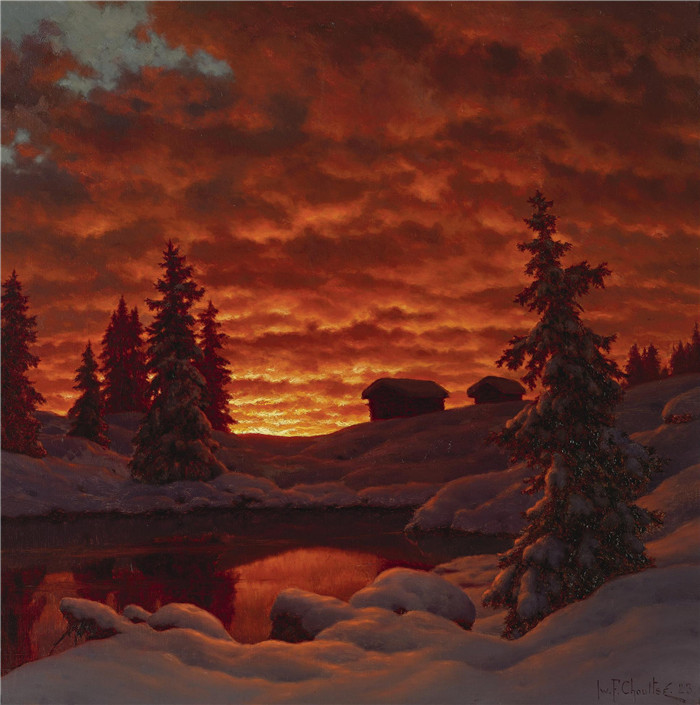 伊万·费多罗维奇·乔尔塞(Ivan Fedorovich Choultsé)作品-雪景上的日落02