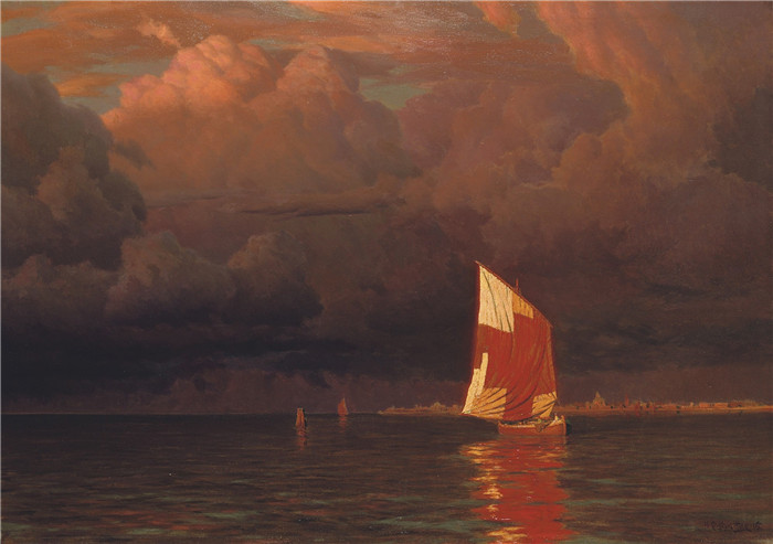 伊万·费多罗维奇·乔尔塞(Ivan Fedorovich Choultsé)作品-芬兰湾日落时的帆船