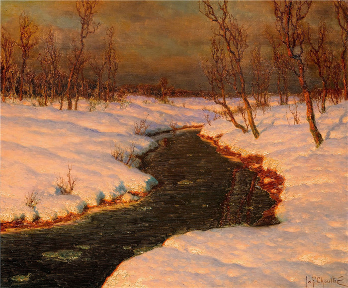 伊万·费多罗维奇·乔尔塞(Ivan Fedorovich Choultsé)作品-夕阳下的雪景与河流