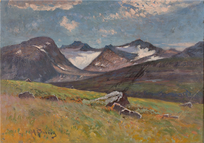 安东·亨伯格（Anton Genberg )风景作品-高山草地 50 x 71 cm