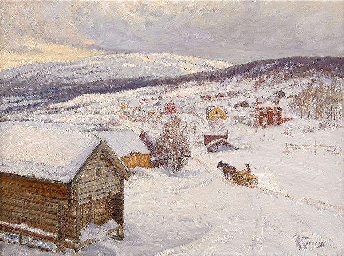 安东·亨伯格（Anton Genberg )风景作品-下午雪景
