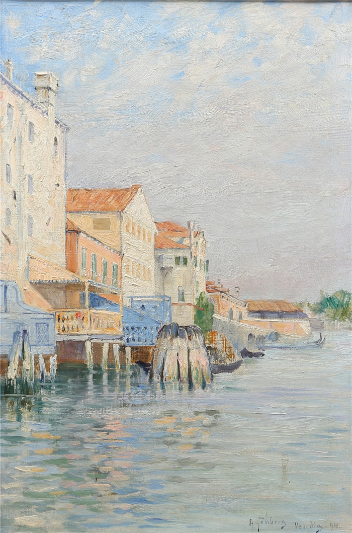 安东·亨伯格（Anton Genberg )风景作品-威尼斯运河油画