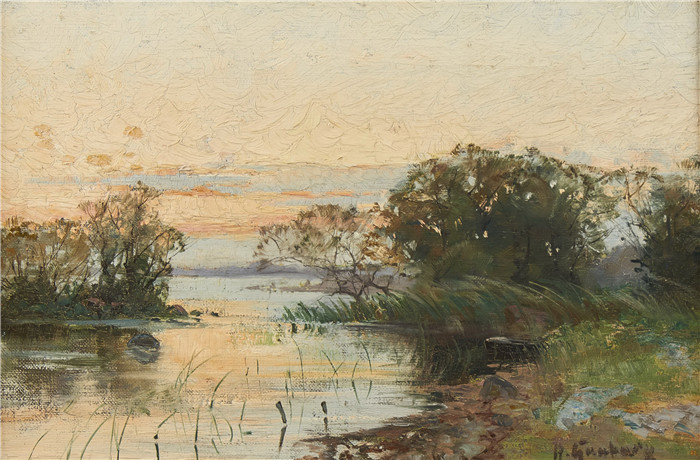 安东·亨伯格（Anton Genberg )风景作品-河流风景Kustlandskap, 28x40