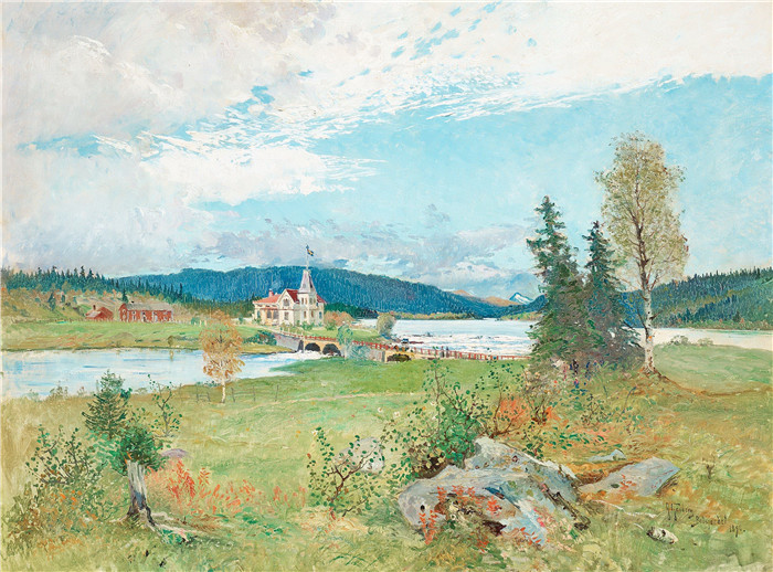安东·亨伯格（Anton Genberg )风景作品-河流大桥, 1890年
