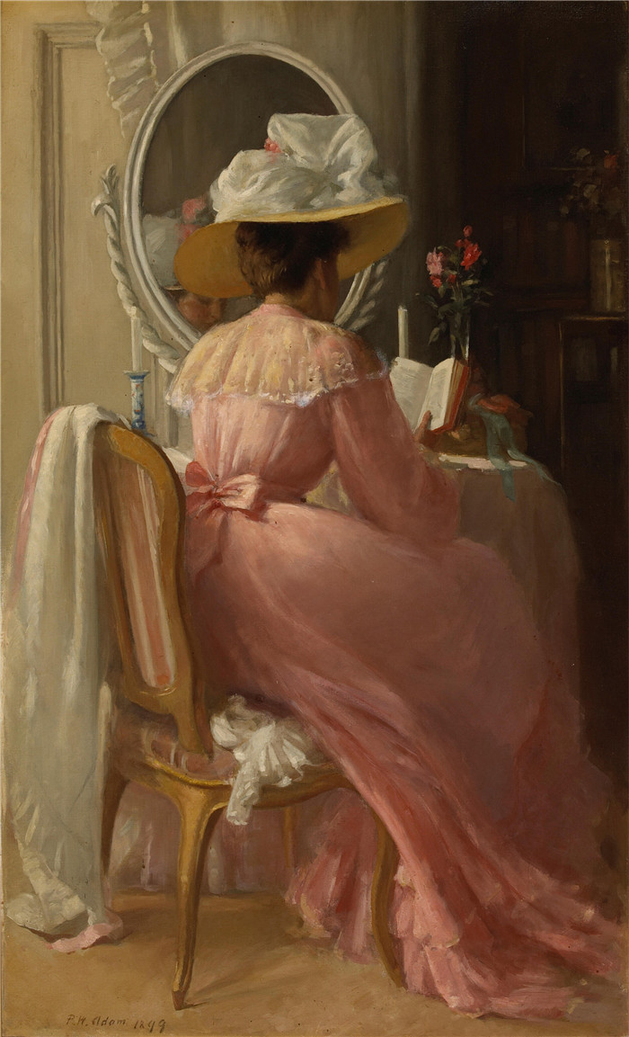 帕特里克·威廉·亚当（Patrick William Adam）作品下载-穿着粉红色衣服的女士，1899年