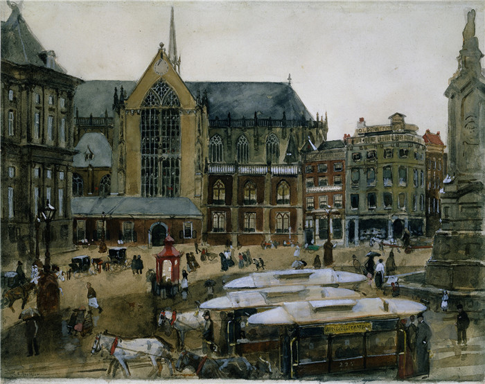 乔治·亨德里克·布莱特纳（George Hendrik Breitner）作品-阿姆斯特丹大坝广场景观