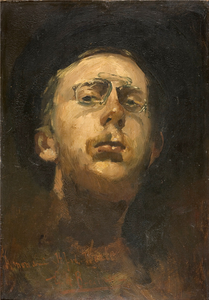 乔治·亨德里克·布莱特纳（George Hendrik Breitner）作品-《夹鼻自画像》，1882年