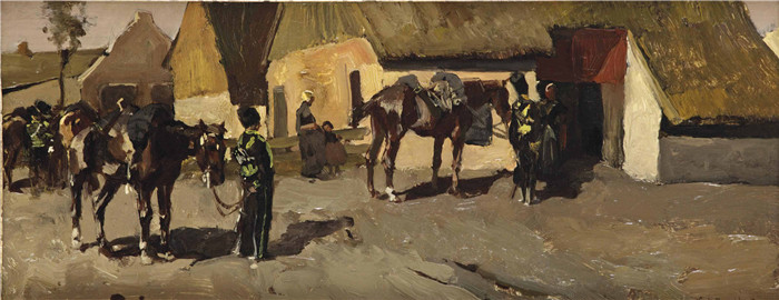 乔治·亨德里克·布莱特纳（George Hendrik Breitner）作品-帕登黄色骑手在农舍附近