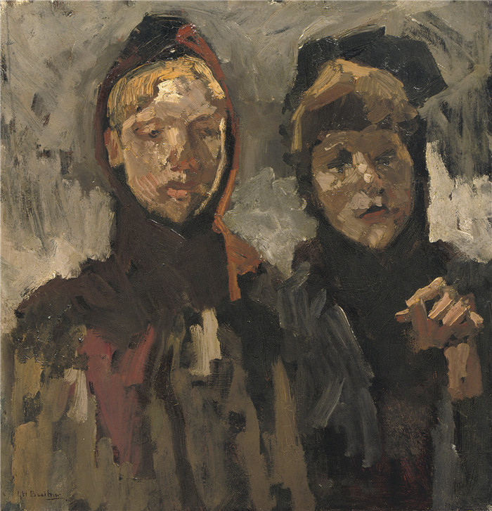 乔治·亨德里克·布莱特纳（George Hendrik Breitner）作品-雪地里的两个女孩