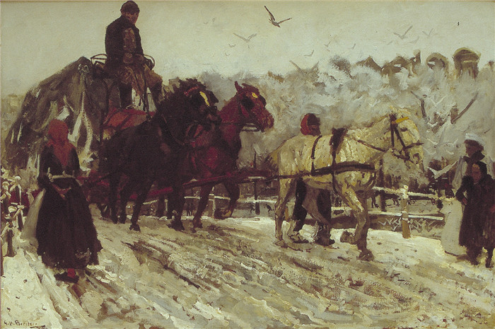 乔治·亨德里克·布莱特纳（George Hendrik Breitner）作品-雪地上的马