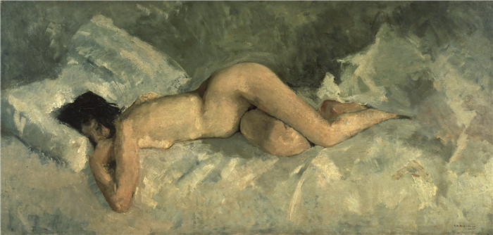 乔治·亨德里克·布莱特纳（George Hendrik Breitner）作品-斜躺的裸 女 Reclining nude (28709034)