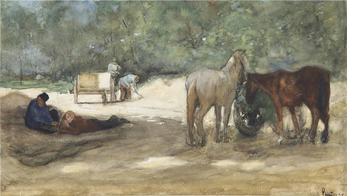 乔治·亨德里克·布莱特纳（George Hendrik Breitner）作品-在沙坑附近休息的马