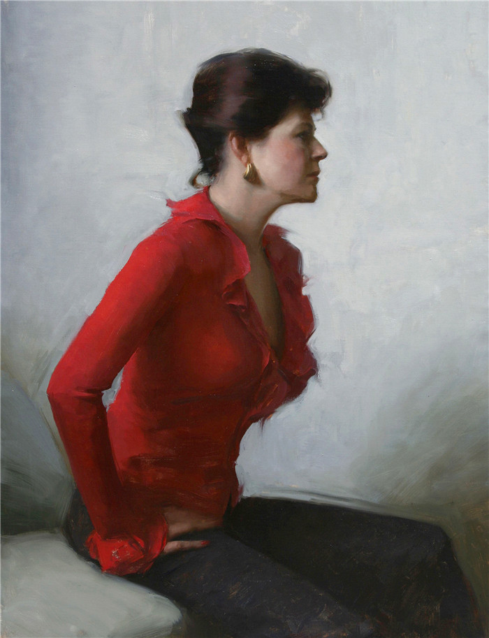 杰里米·利普金(Jeremy Lipking) 高清作品-穿红色上衣的女人