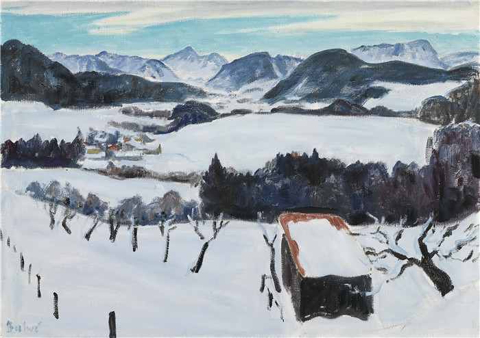 阿诺德·鲍威（Arnold Balwe）高清作品-冬季的阿尔卑斯山麓 1971年