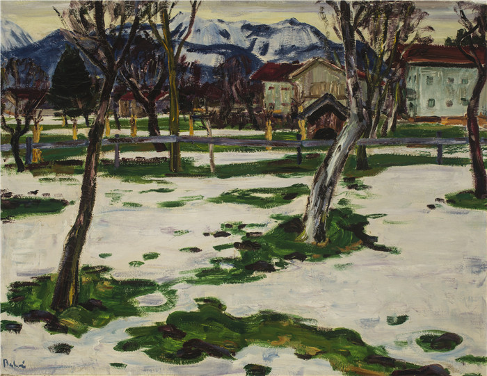 阿诺德·鲍威（Arnold Balwe）高清作品-雪融化（田野草地）1945 Ol auf Leinwand 85 x 110 cm