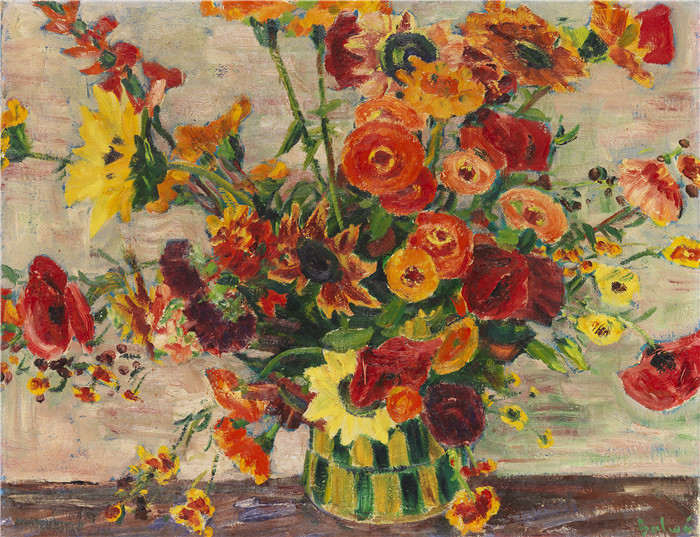 阿诺德·鲍威（Arnold Balwe）高清作品-红花1940年 66 x 85 cm