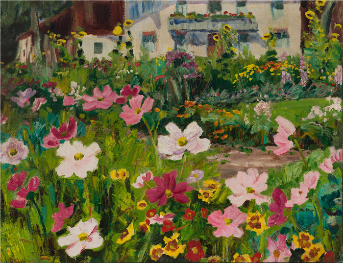 阿诺德·鲍威（Arnold Balwe）高清作品-农舍花园 1942 Ol auf Leinwand auf Holz 64 x 84 cm