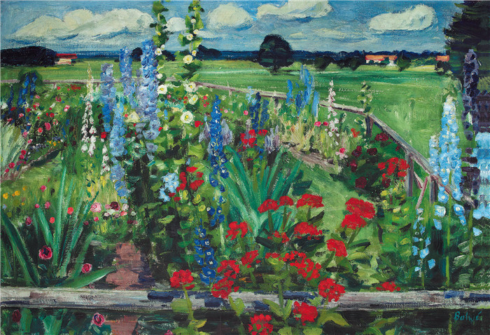 阿诺德·鲍威（Arnold Balwe）高清作品-农舍花园油画76 x 110厘米 (2)