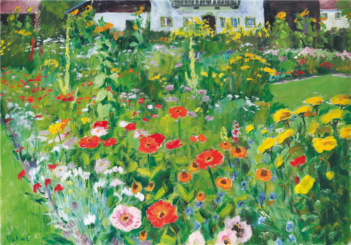阿诺德·鲍威（Arnold Balwe）高清作品-农舍花园油画76 x 110厘米
