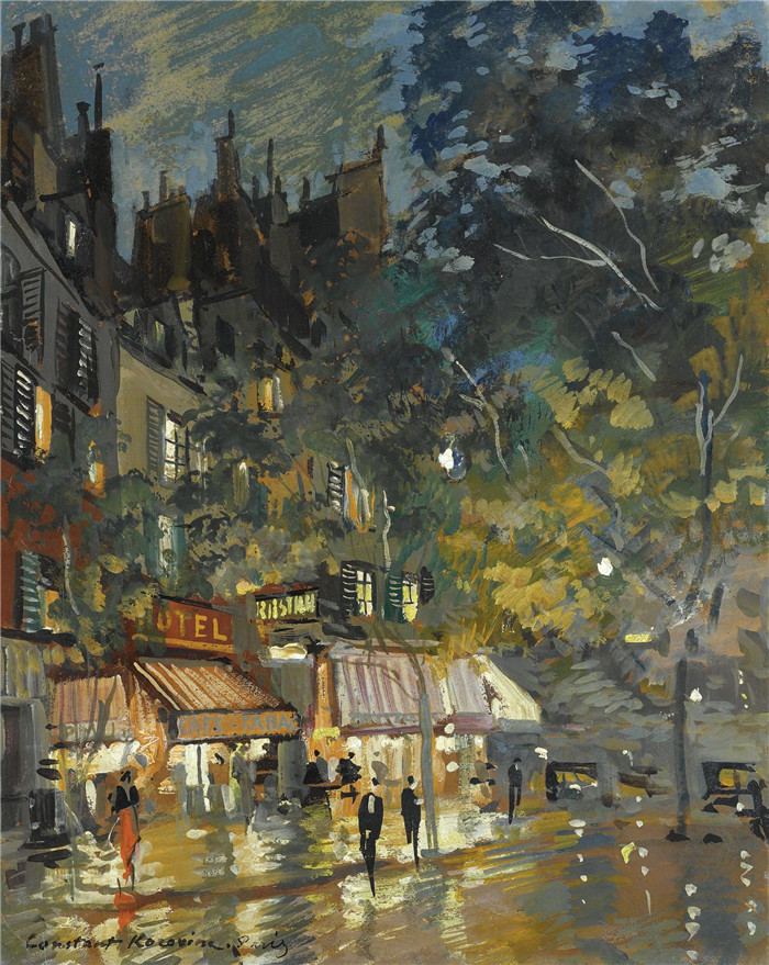 康斯坦丁·柯罗文（Constantin Korovin）高清作品-巴黎夜咖啡馆，1936