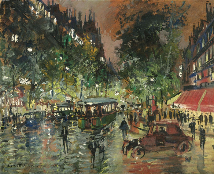 康斯坦丁 柯罗文（Constantin Korovin）高清作品-巴黎大道夜景 2