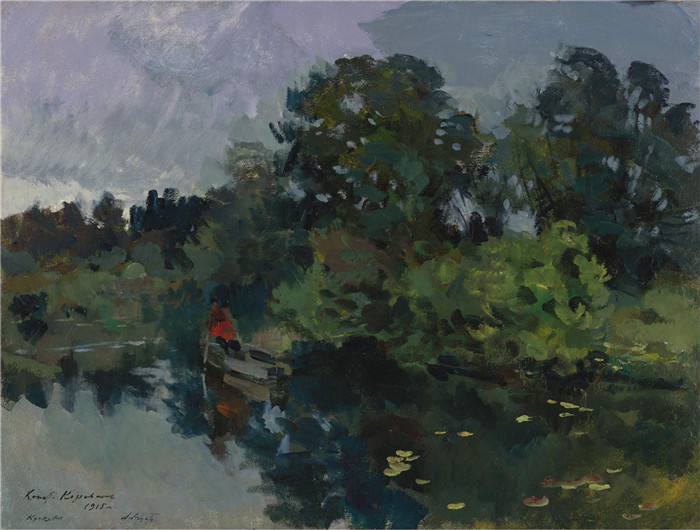 康斯坦丁 柯罗文（Constantin Korovin）高清作品-《与莉莉·帕德在湖上》，1915年