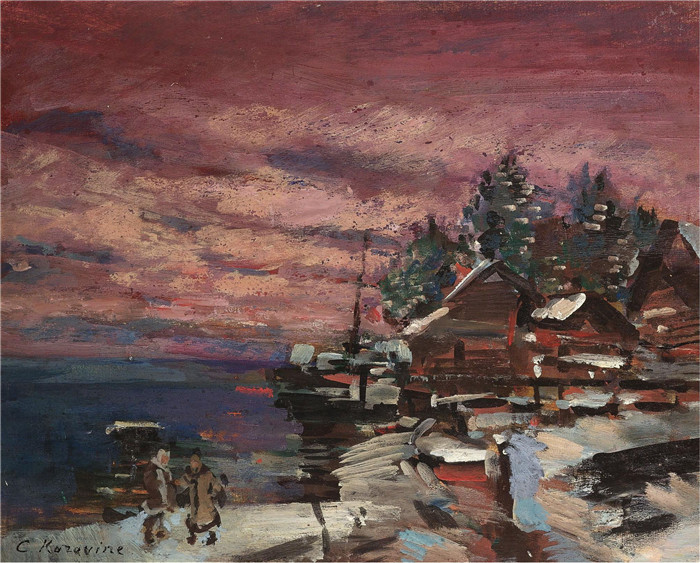 康斯坦丁·柯罗文（Constantin Korovin）高清作品-冬天的村庄 (2)