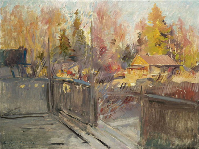 康斯坦丁·柯罗文（Constantin Korovin）高清作品-村里的春天，1920