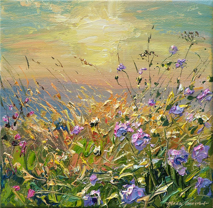 马克·普雷斯顿（Mark Preston）高清油画-夏日日落 Summer Sundown Bonsall Moor 8x8