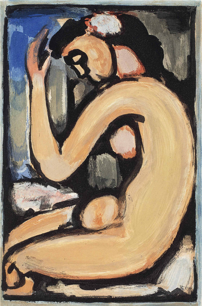 乔治·鲁奥（Georges Rouault）高清作品-邪恶之花 nu de profil from les fleurs du mal