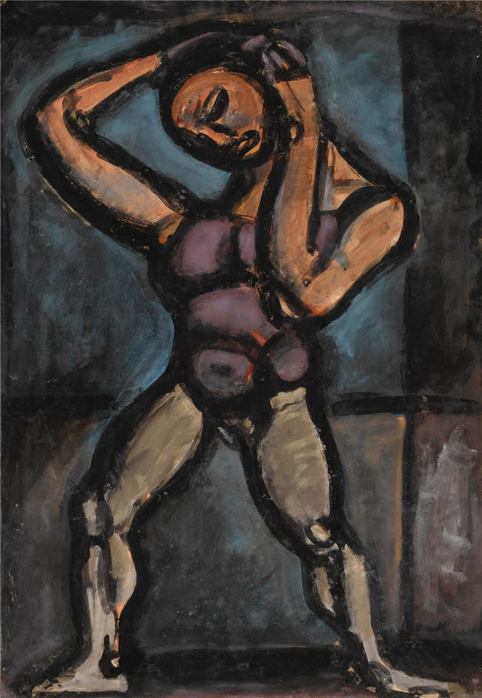 乔治·鲁奥（Georges Rouault）高清作品-杂技十四（路德），1913年