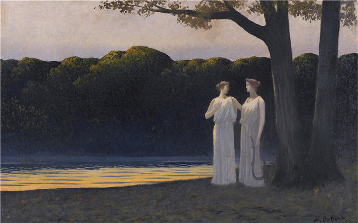 阿尔方斯·奥斯伯特(Alphonse Osbert) 高清油画-水边的缪斯