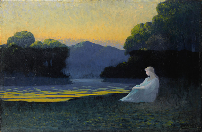 阿尔方斯·奥斯伯特(Alphonse Osbert) 高清油画-在宁静的晚上，IN THE EVENING'S TRANQUILITY