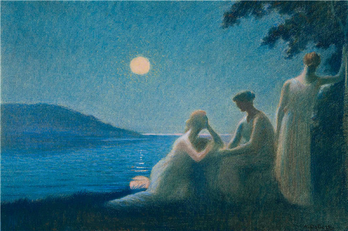 阿尔方斯·奥斯伯特(Alphonse Osbert) 高清油画-在月光下