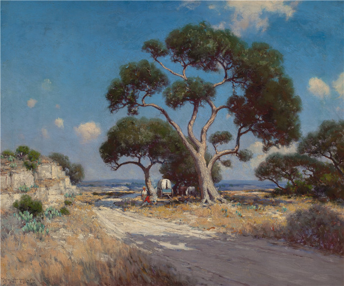 朱利安·昂德多克(Julian Onderdonk)高清油画-在老布兰科路上，1911年