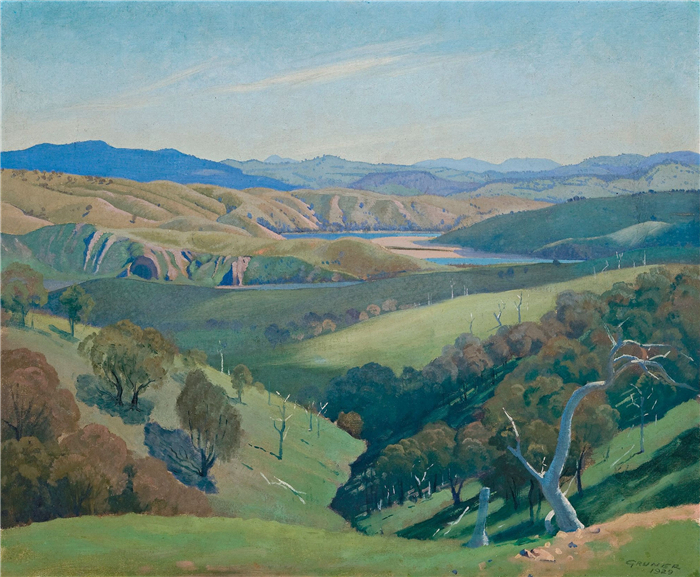 埃劳斯·格鲁纳(Elioth Gruner)高清作品-《穆伦比吉河上》研究，1929