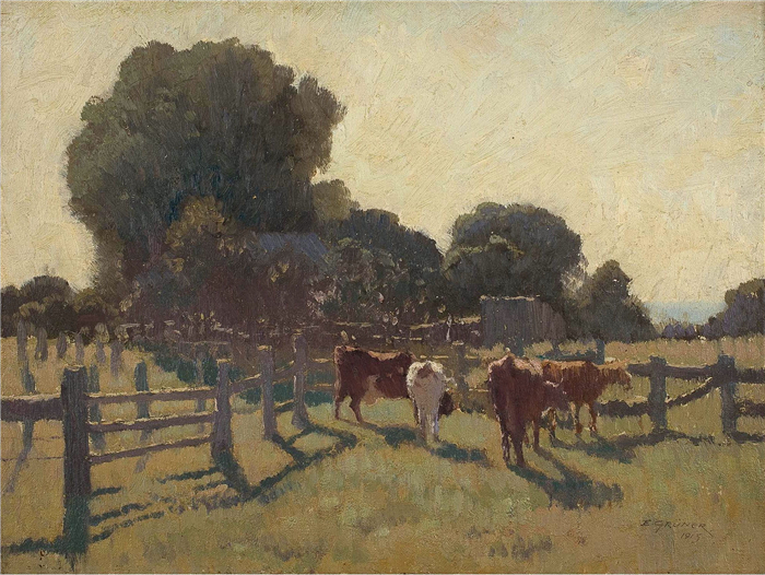 埃劳斯·格鲁纳(Elioth Gruner)高清作品-霜冻的早晨，1915