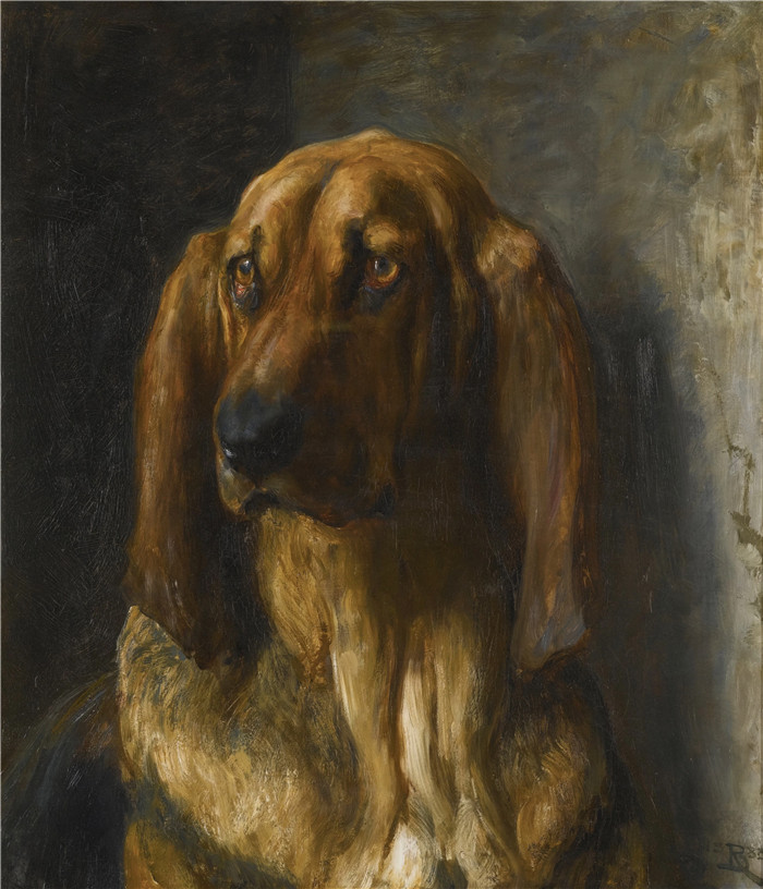 布里顿·里维尔(Briton Riviere)高清作品-兰斯洛特爵士，一只寻血犬Sir Lancelot, A Bloodhound, 1888