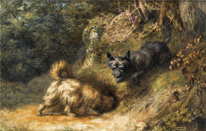 布里顿·里维尔(Briton Riviere)高清作品-工作中的恐惧 Terriers at Work