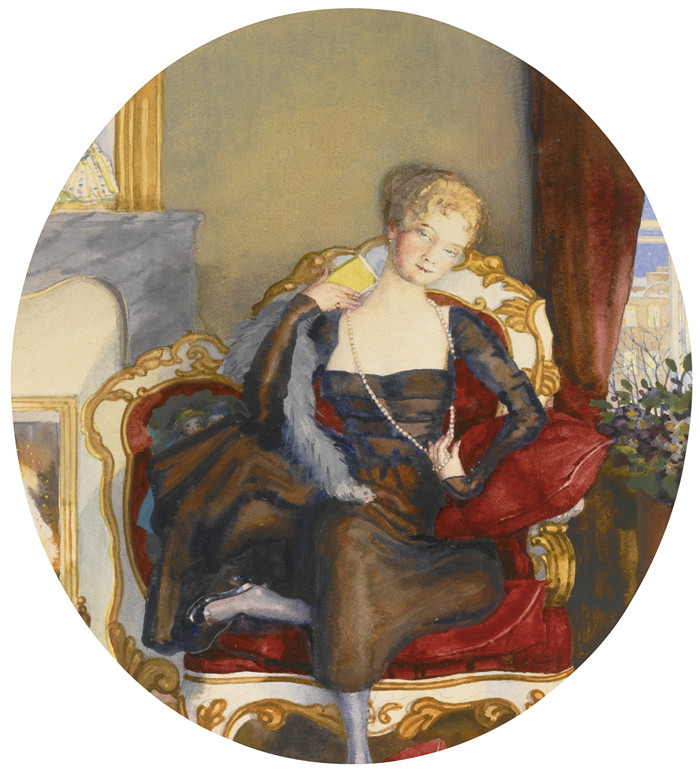 康斯坦丁·索莫夫(Konstantin Somov)高清作品-一位女士的肖像（3）