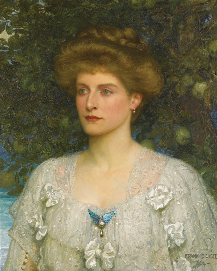 弗兰克·迪科塞尔（Frank Dicksee）高清作品-苏珊娜·皮尔森的肖像 Portrait of Susannah Pearson, 1904