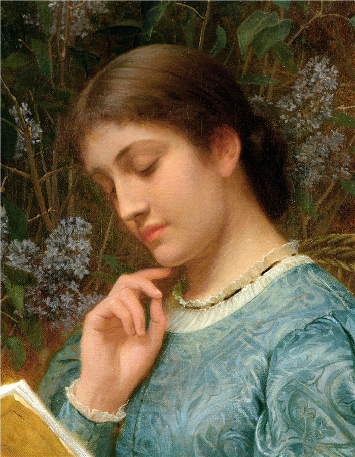 查尔斯·爱德华·佩鲁吉尼（Charles Edward Perugini ）高清作品-女孩阅读，1870年