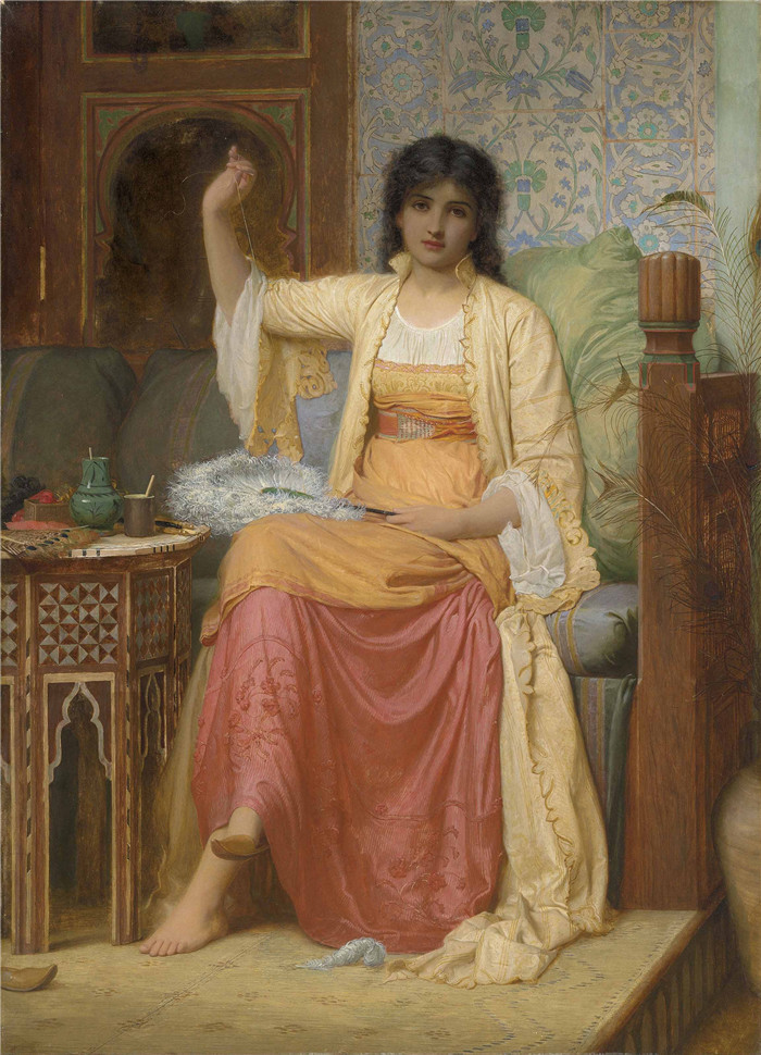 查尔斯·爱德华·佩鲁吉尼（Charles Edward Perugini ）高清作品-扇子制作 A Fan-maker