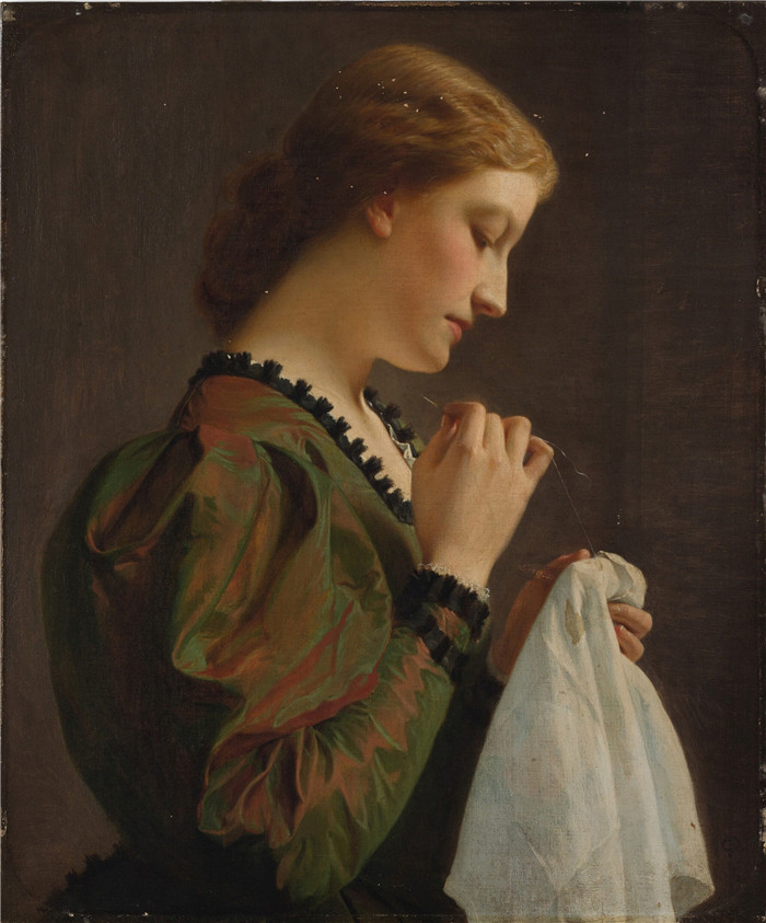 查尔斯·爱德华·佩鲁吉尼（Charles Edward Perugini ）高清作品-La Cucitrice, 1877