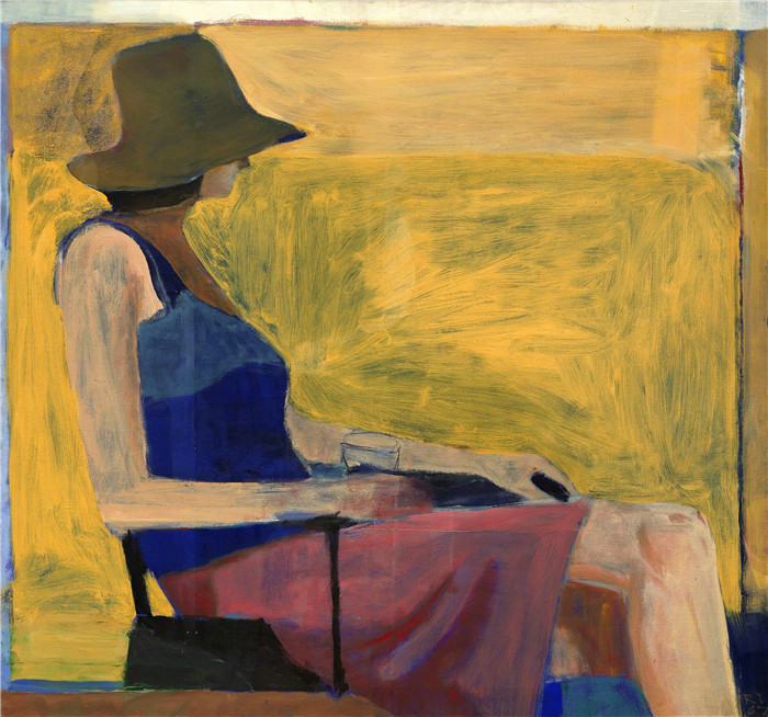 理查德·迪本科恩(Richard Diebenkorn)高清作品-戴帽子的坐姿1967Seated Figure with Hat